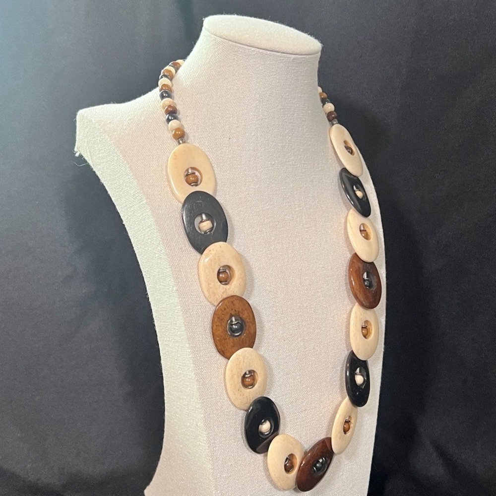 Vintage Bovine Bone & Horn Necklace 23" Chunky Tribal Style Beads Neutral Earthy - Picture 1 of 9